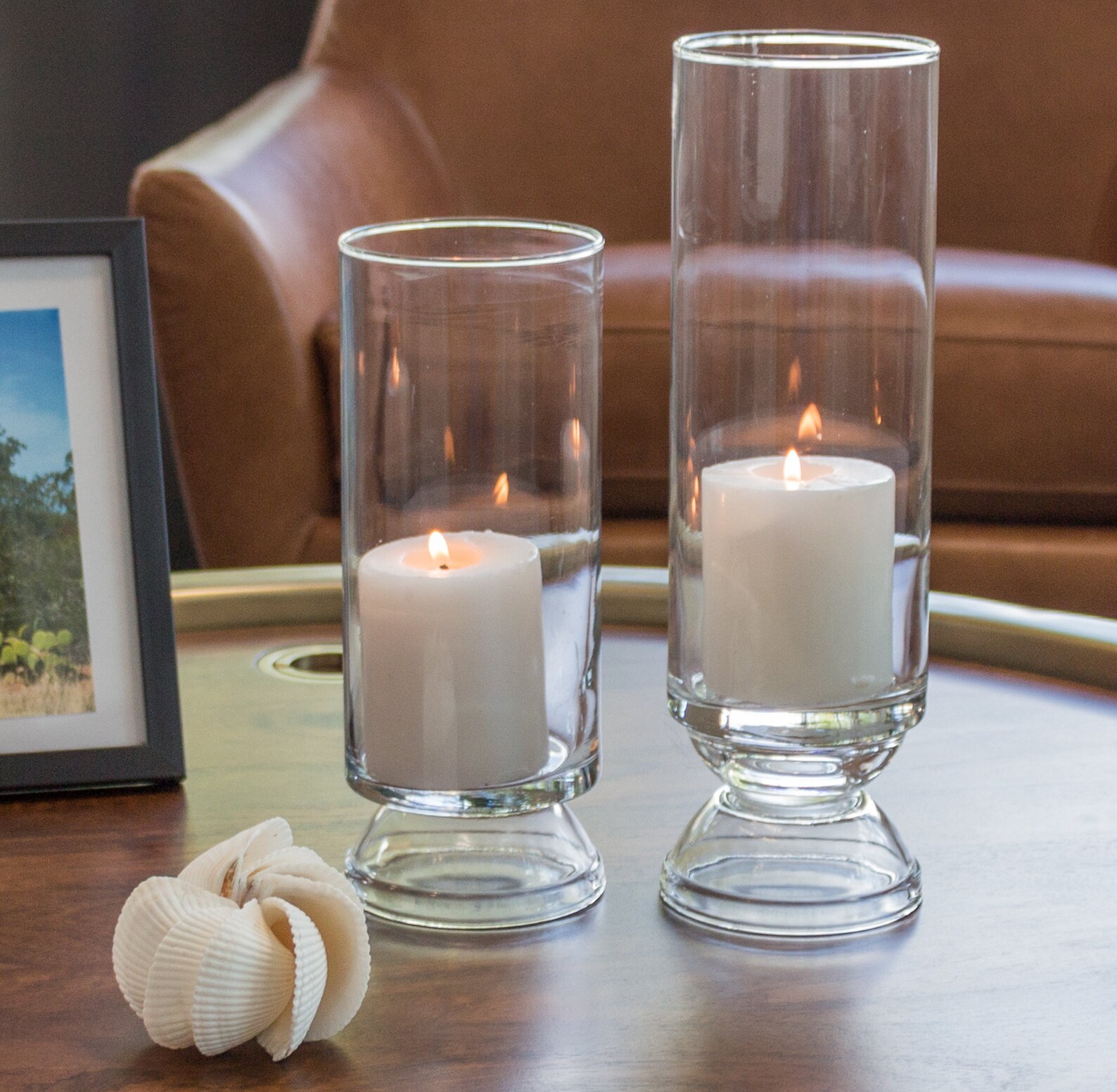 2 Glass Hurricane Candle Holders Coffee Table Decor Etsy