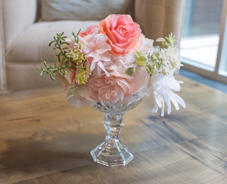 Small Glass Pedestal Vase Wedding Centerpiece Compote Vase Etsy