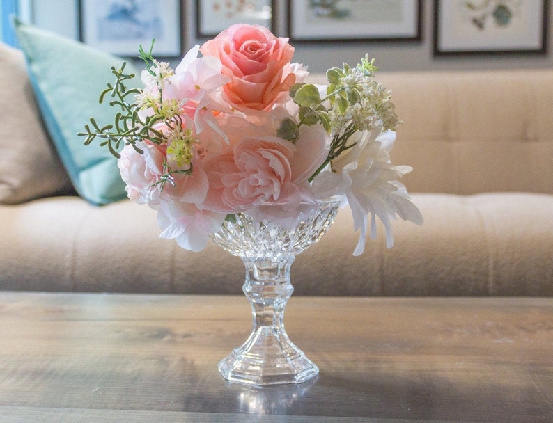 Small Glass Pedestal Compote Vase Glass Wedding Centerpiece Etsy
