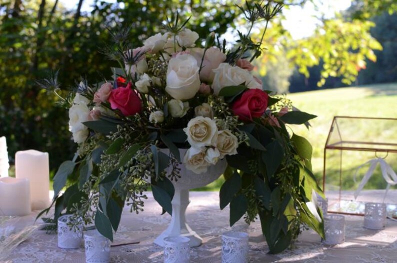 White Pedestal Vase Farmhouse / Rustic Centerpiece White Etsy