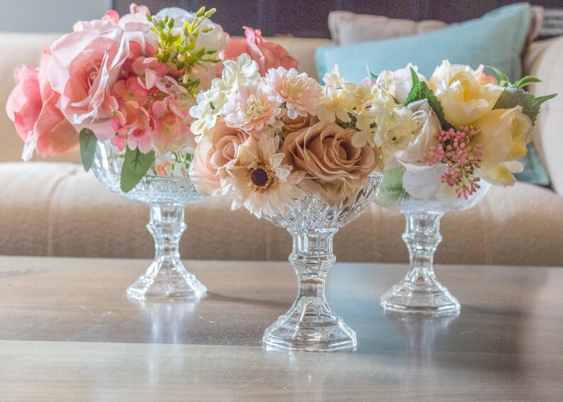 Set of 3 Glass Pedestal Vase Wedding Decor Wedding Etsy