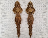2 Vintage Furniture ornament Embellishment pediment French antique furniture table legs, armoires, beds French gold painted To repurpose