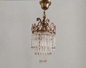 Vintage pendant chandelier with glass hangings 1 lamp Little crystal chandelier Gilt tiered chandelier Tested and working French light