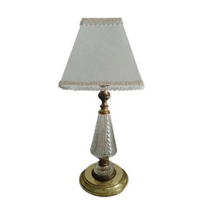 lampe de table vintage Pied de lampe en verre transparent Abat-jour blanc Lampe de chevet Lampe de bureau Lampe de chevet Testé et fonctionnel Éclairage shabby chic