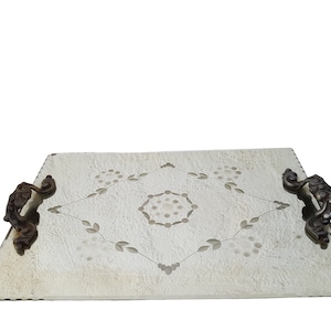Antique brass tray with handles. Rectangular tray with mirror.