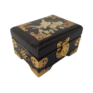 Vintage  wooden box decorated with mother-of-pearl and brass. Jewelry box in oriental style. Chinese jewelry box.