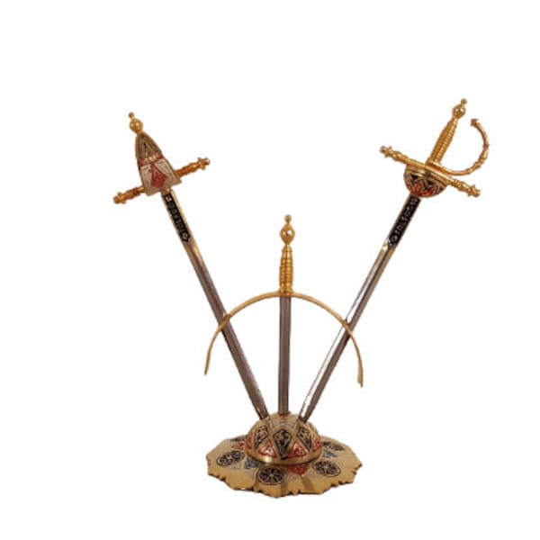 Vintage set Toledo skewers. 2 mini skewers with a stand for serving the table. Snack set. Made in Spain.