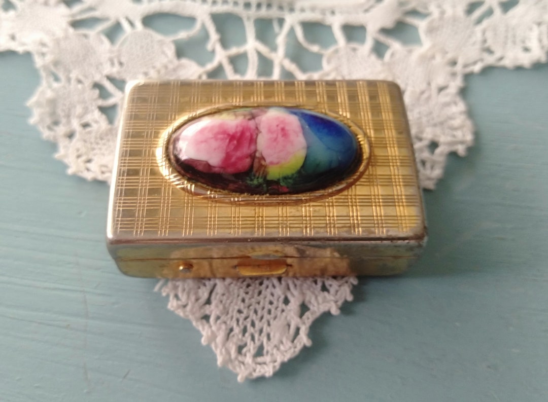 Vintage Pill Box Ceramic Insert Abstract Drawing Miniature Rectangular ...