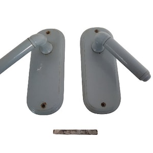Vintage pair of gray painted brass door handles. Set of handles for doors. Free shipping.