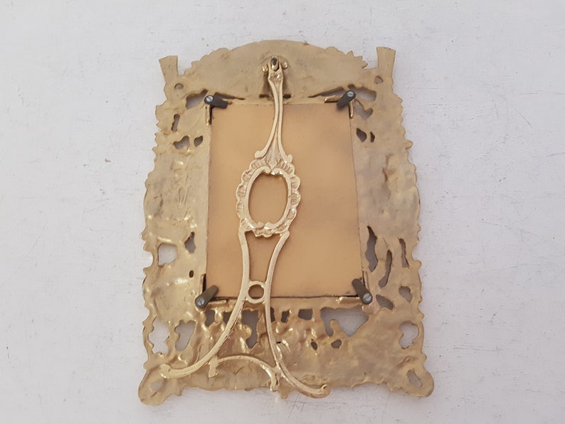 Vintage large frame in brass / bronze with gilding Desktop freestanding photo frame Religious catholic decor wedding ceremony Made in Spain image 9