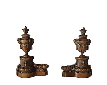 French Antique Bronze Fireplace Fender Ends Pair, Louis XVI Style, Vintage Bronze Hearth Ornaments, Architectural Salvage Decor