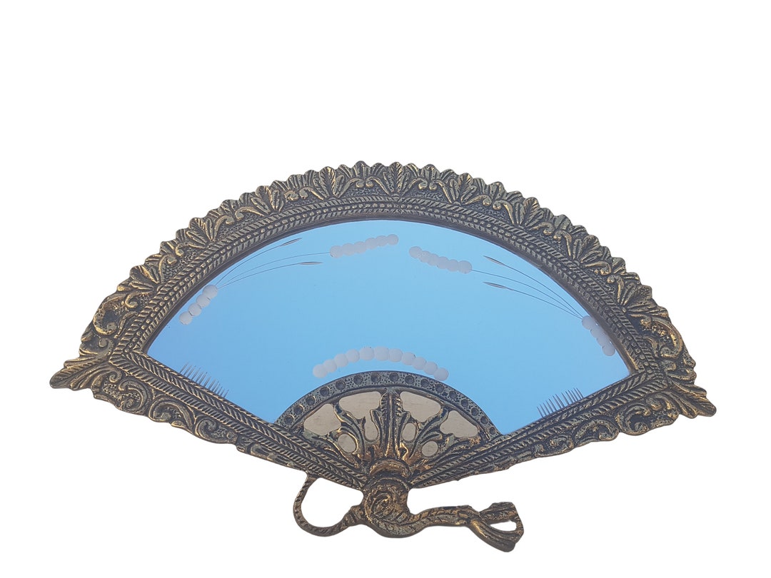 Vintage a Fanshaped Brass Tabletop Mirror Mirror With Etsy