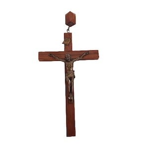 Vintage wooden wall crucifix Figure of Jesus on the cross IMRI Silver colored metal