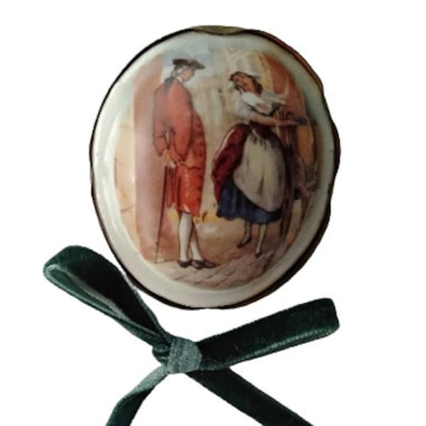 Vintage cabochon with a picture Ceramic porcelain Portrait brooch French antique Porcelain insert French pastoral