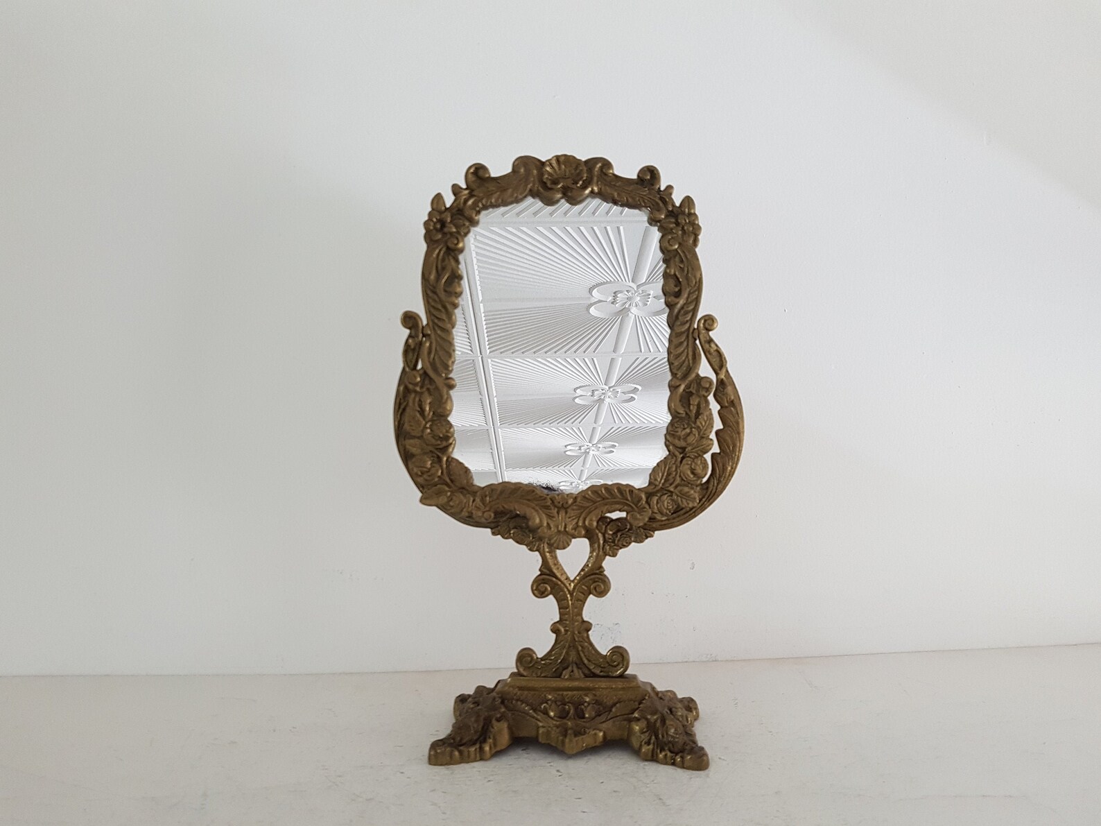 Antique Large Brass Tabletop Rectangular Mirror Swivel Mirror Etsy