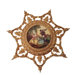 plaque murale vintage en laiton (bronze). Scènes pastorales françaises.