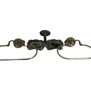Vintage wall mounted soap dish and 2 holders for towels, bathrobes. Silver bathroom accessories.