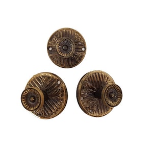 Three vintage door (furniture, window) handles. Round handle. Diameter 5 cm / 2 inches. Brass handles.