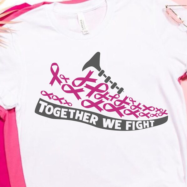 Breast Cancer T Shirt Design Together We Fight Running Shoes SVG  Pink Ribbon