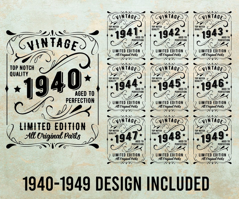 Download Vintage Birthday SVG Years 1940-1949 Cricut Cutting Files for | Etsy