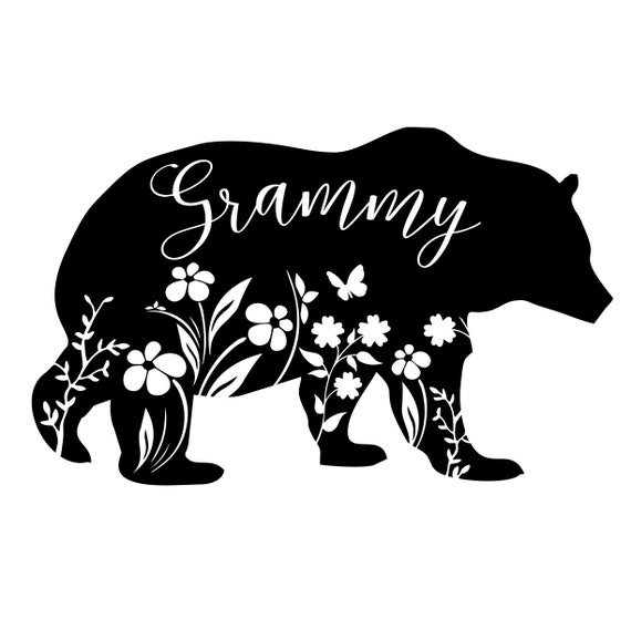 Download Grammy Bear SVG Design with Flowers and Leaves for | Etsy