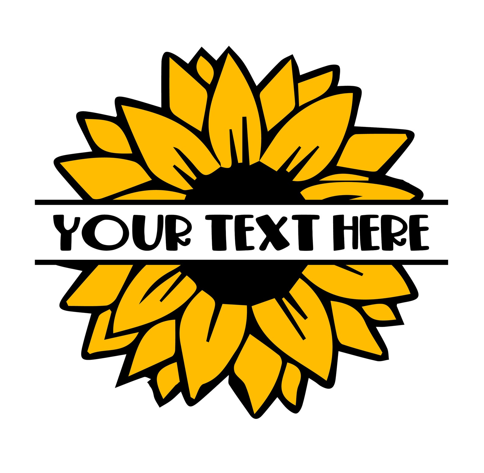 Split Sunflower SVG with Blank Space for Text - Half Sunflower SVG