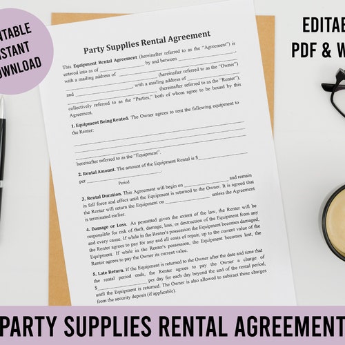Equipment Rental Agreement Construction Party Etsy