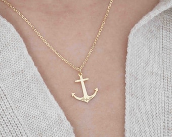 14K Gold Anchor Necklace, Nautical Jewelry, Christmas Gift