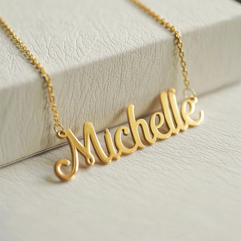 14K Solid Gold Personalized Name Necklace Custom Name image 0