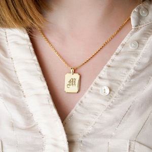 14K Gold Gothic Initial Necklace: Solid Gold Letter Pendant