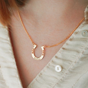 14K Gold Custom Horseshoe Necklace | Personalized Name Necklace | Engraved with Your Name or Horse Name | Lucky Horseshoe Pendant Necklace