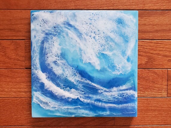 Ocean Wave Acrylic on Canvas Board Painting Beach House Coastal Design Ocean Wave Acrylic on Canvas Board Painting Beach House Coastal Design