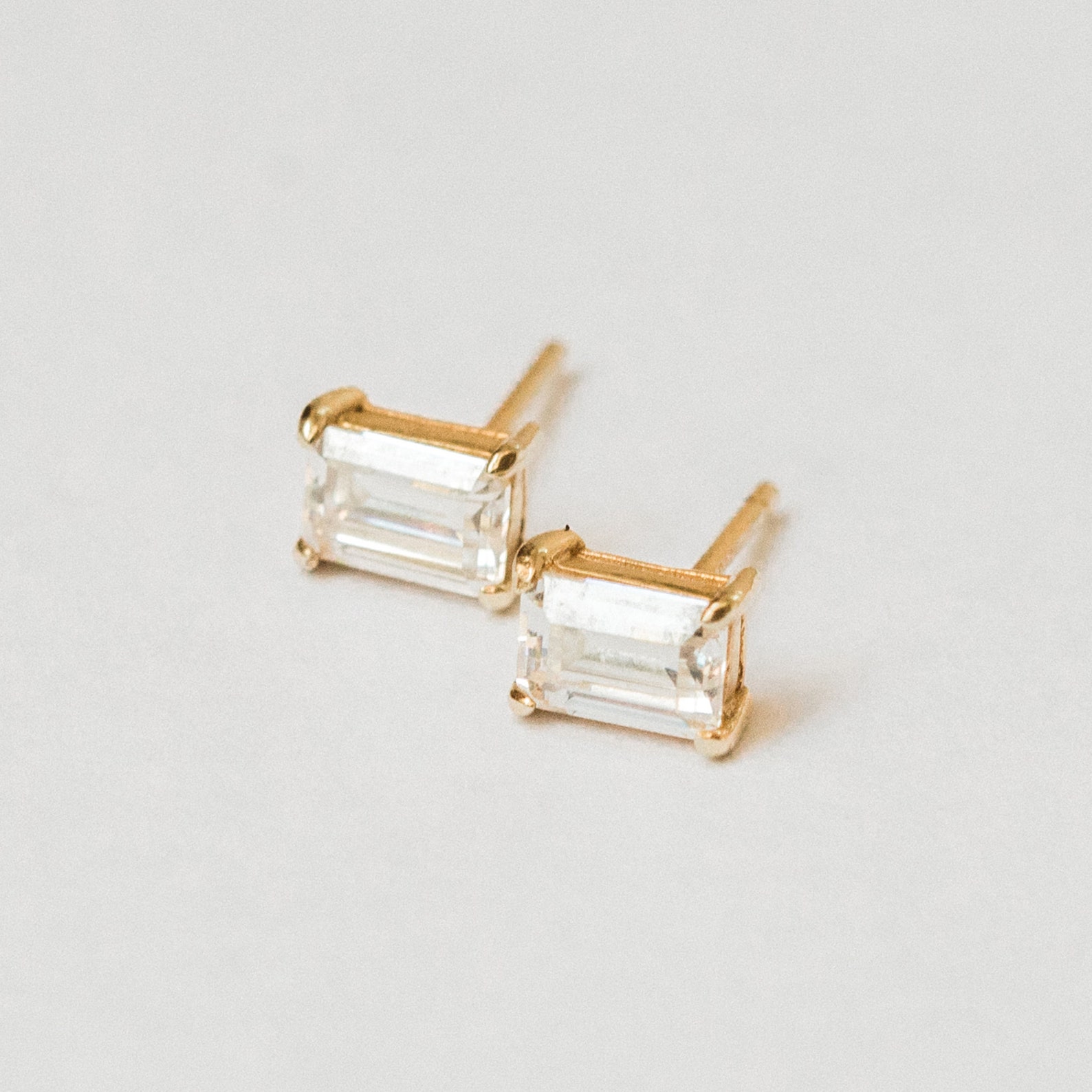 Emerald Cut Diamond Stud Earrings 14K Gold Vermeil or Solid - Etsy ...