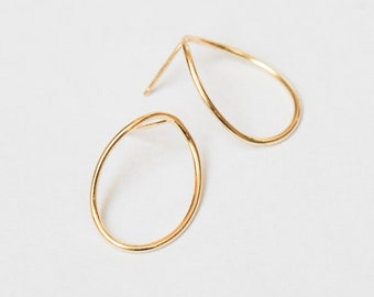 Organic Circle Studs (14k Gold Vermeil) | Hypoallergenic Front Circle Hoop Earrings | Hoop Studs | Geometric Earrings