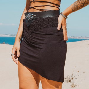 KAELI MINI SKIRT Black tribal burningman festivals boho lace leather handmade belt hippie tribal western belt chains rock image 6