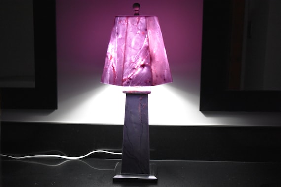 Premium Lepidolite With Pink Tourmaline Lamp With Stone Shade