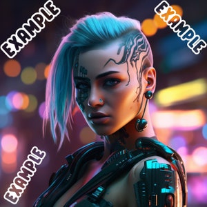 CyberPunk Woman Assassin Bundle (High Quality) - Digital Download Image File - Wall Art, Home Decor, POD Product, Merchandise, Poster, PDF