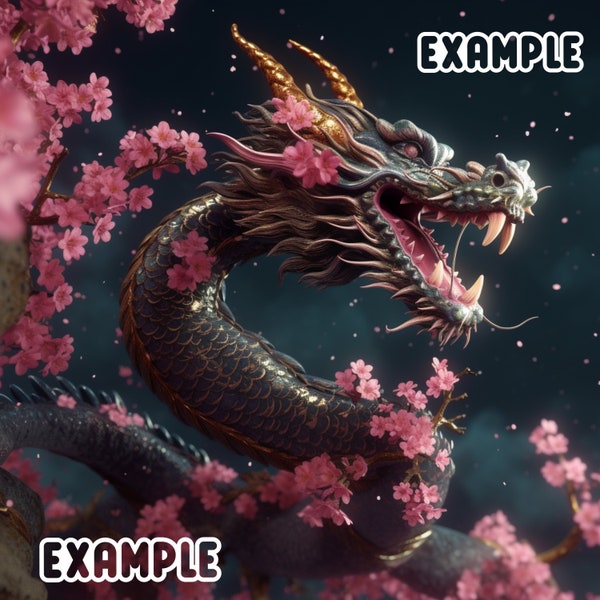 Cherry Blossom Dragon (High Quality) - Digital Download Image File - Wall Art, Home Decor, POD Product, Merchandise, Poster, Flowers, Art