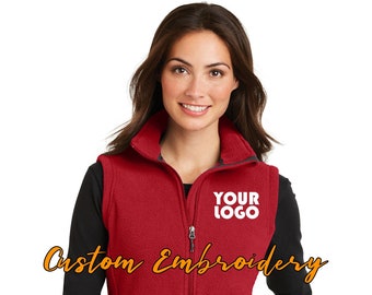 Custom Embroidery on Ladies Fleece Vest - Includes one 4in x 4in Embroidery - No Setup - No Minimums