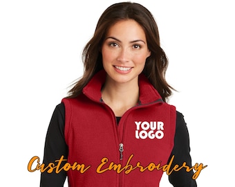 Custom Embroidery on Ladies Fleece Vest - Includes one 4in x 4in Embroidery - No Setup - No Minimums
