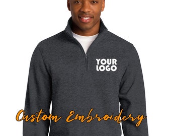 Custom Embroidered Men's Quarter 1/4 Zip  Sweatshirt - Includes 4in x 4in Embroidery - Personalized Men's Sweater