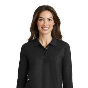Custom Embroidery on L562 Port Authority Ladies Silk Touch 3/4-Sleeve Polo
