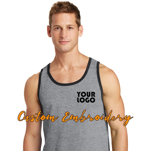 Custom Embroidery on Core Cotton Tank Top - Includes one 4in x 4in Embroidery- No Setup - Personalized Tank Top