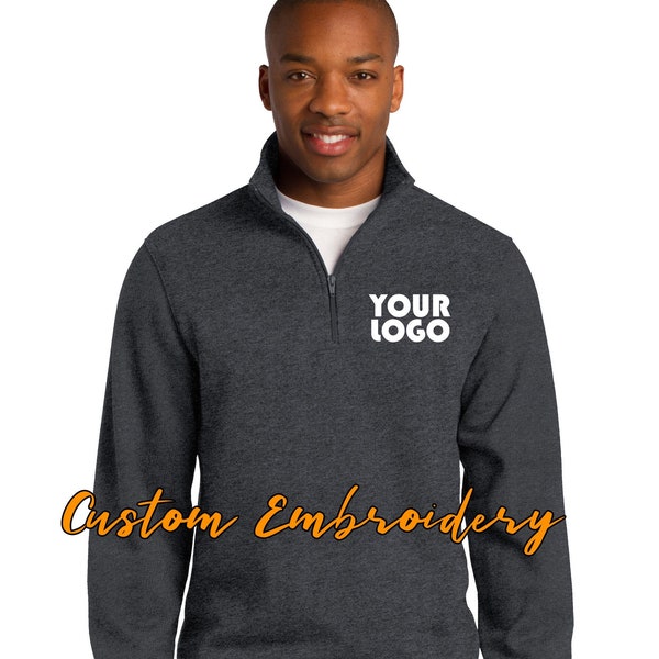 Custom Embroidered Men's Quarter 1/4 Zip  Sweatshirt - Includes 4in x 4in Embroidery - Personalized Men's Sweater