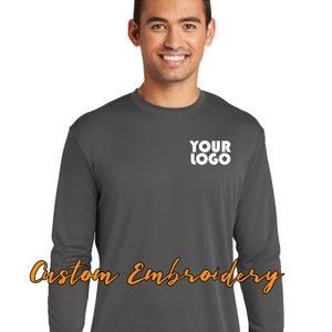 Custom Embroidered Performance Long Sleeve T-Shirt Tees - Free Logo Digitizing - Includes one 4in x 4in Embroidery - Personalize T-Shirt