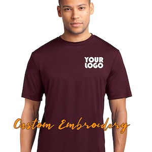 Custom Embroidered Performance T-Shirt Tee - Includes one 4in x 4in Embroidery - No Setup - Personalize Gift
