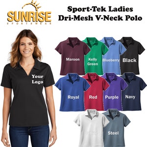 Custom Embroidered Sport-Tek Ladies Dri-Mesh V-Neck Polo - Personalized Shirt - Custom Gift - 4in x 4in Embroidery Included