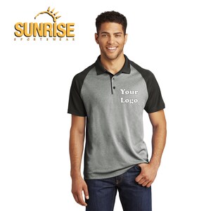 Custom Embroidered PosiCharge RacerMesh Raglan Heather Block Polo - Personalized Shirt - Custom Gift - 4in x 4in Embroidery Included