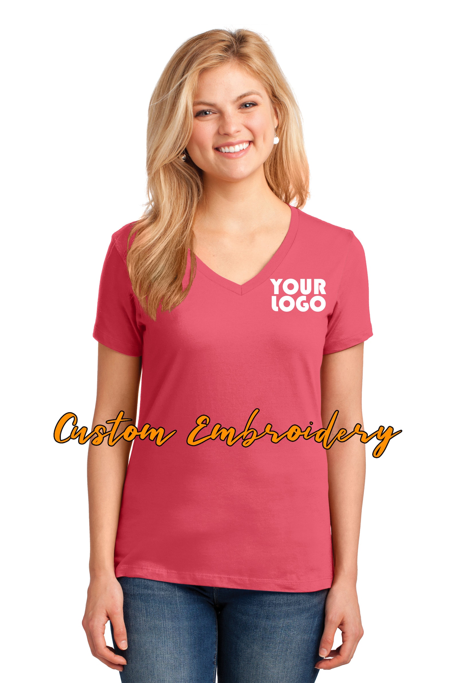 Custom Embroidered Ladies V-neck T-shirt Personalized Shirt - Etsy