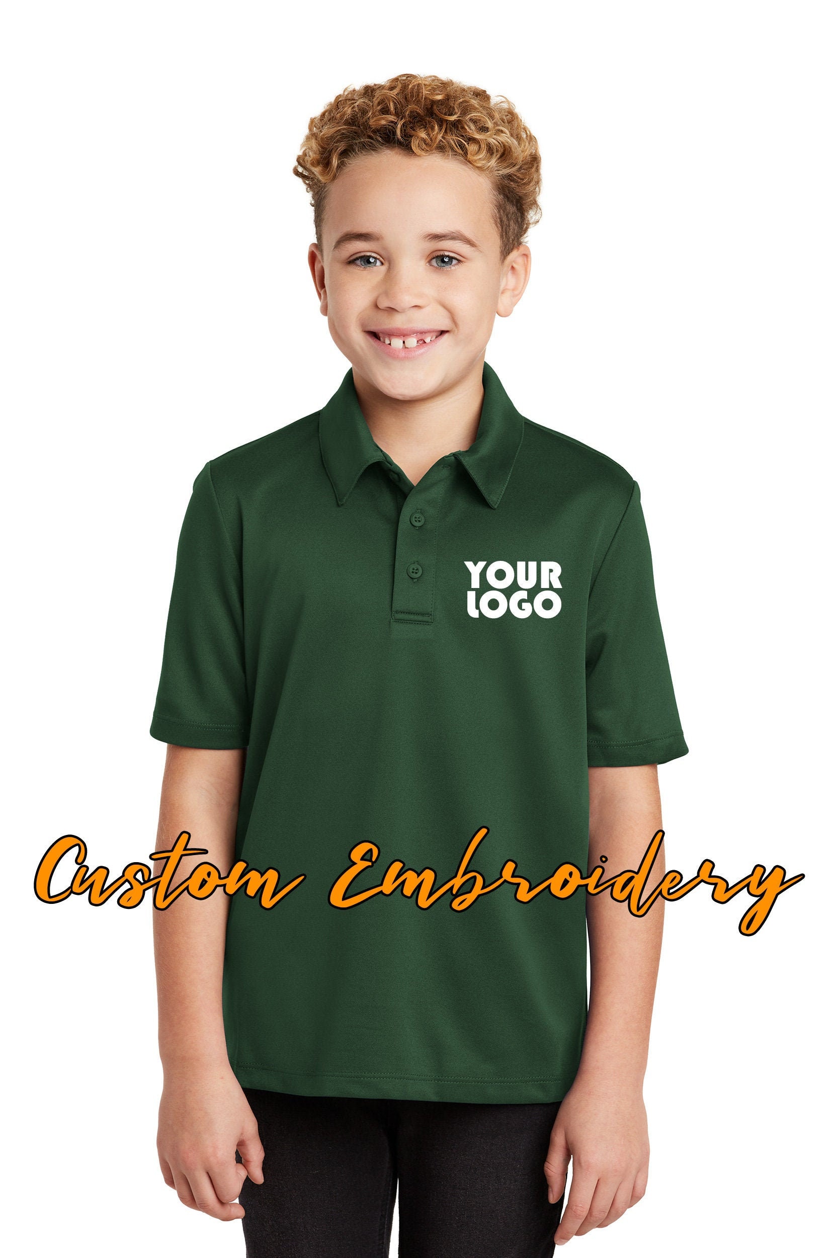 Custom Embroidery on Youth Silk Touch Performance Polo - Includes one 4in x 4in Embroidery - Free Setup - No Minimum - Custom School Uniform